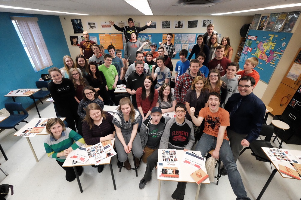 Grade 9 students with their teacher Mr. Ian Adey and representatives from Historica and Citizenship Challenge