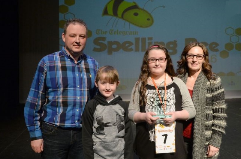 (Photo credit: The Telegram's Keith Gosse) Mattie poses with her family (L to R) Dad Hollis, brother Liam, Mattie and mom Sonya.