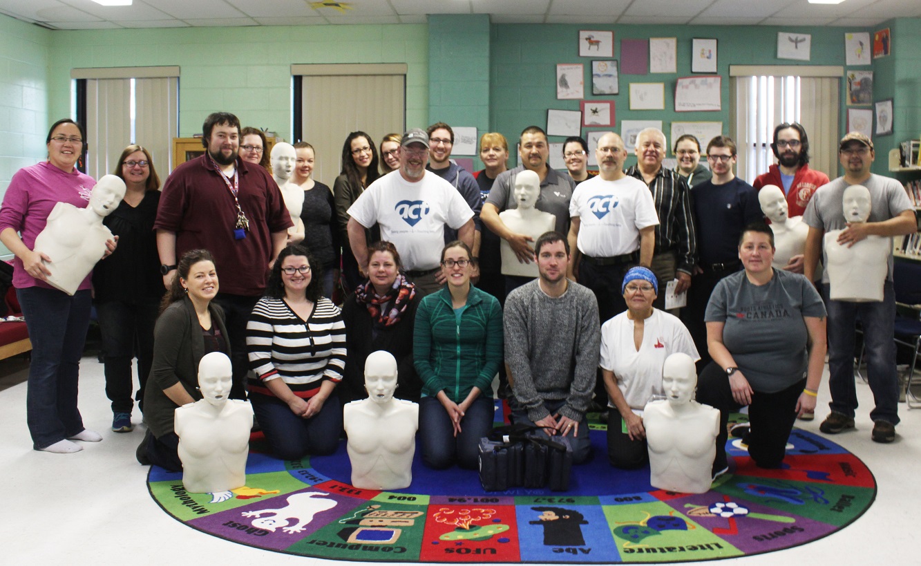Jens Haven Memorial School teachers with lead community partner Vale⿿s Rex Holwell, at the CPR and Automated External Defibrillator (AED) training event in Nain in late October