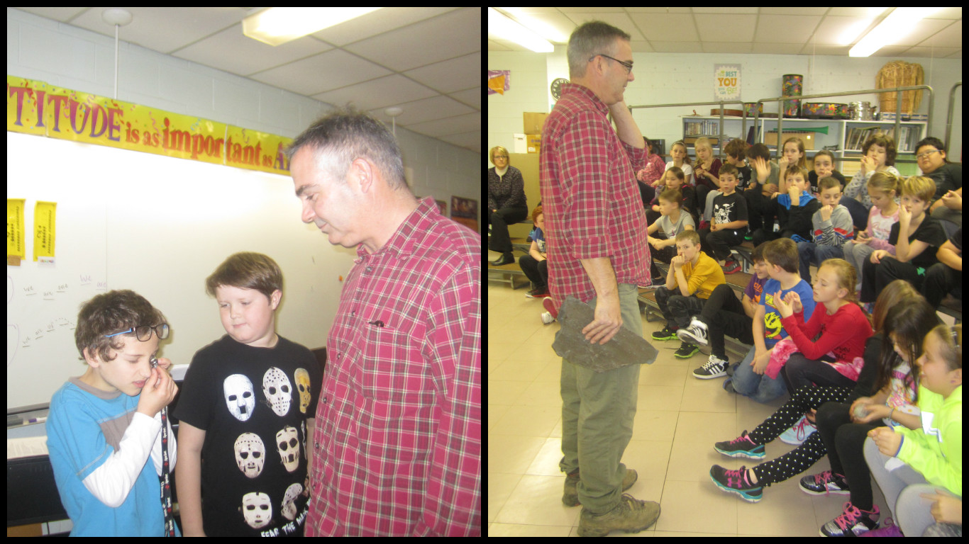 David Walsh provides students with an upclose examination of the types of rocks found in the area.