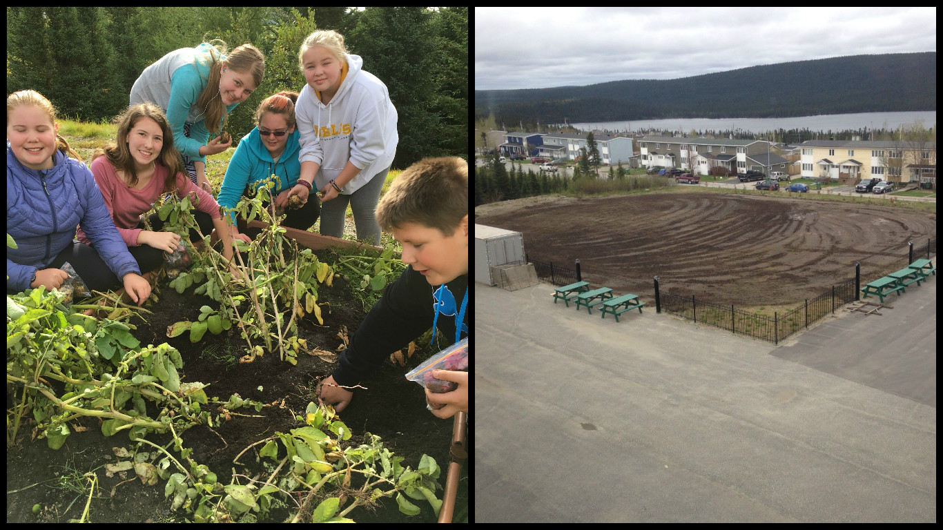 Students are proud of the good things growing in their garden, but looking forward to the completion of their outdoor play space.