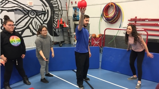 Introducing the new game of 'gaga ball', Shane Morgan has the respect of his students. (Photo credit: CBC News NL)