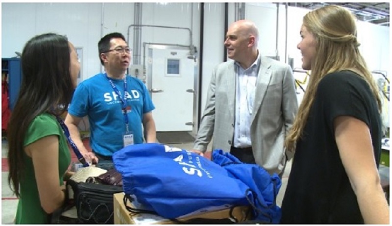 Memorial University professor Leonard Lye and SHAD CEO Tim Jackson speak with program participants in St. John's (Photo credit: Jeremy Eaton)