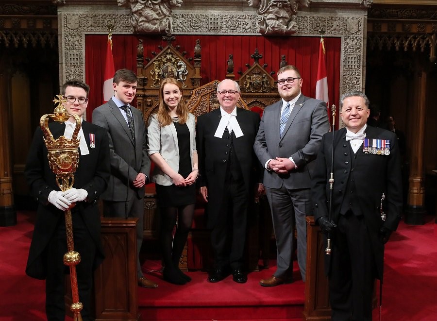 The Honourable George Furey, Speaker of the Senate of Canada, stands with Rory, Erin and Liam during their recent time in Ottawa